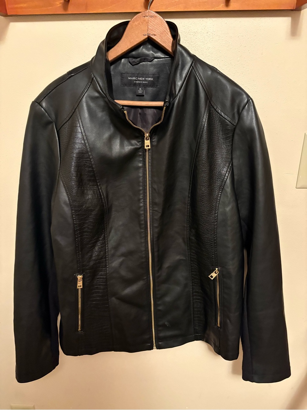 Marc New York Black Faux Leather Moto-Style Zip Jacket